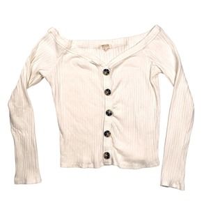 Hearts &‎ Hips Affordable Luxury Sz L ribbed off shoulder womens cream shirt